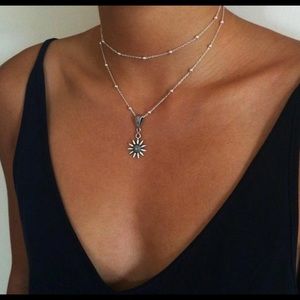 Silver 18" Double Strand SunFlower Necklace..